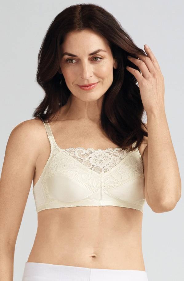 Amoena Isabel Camisole Bra 2118 Candlelight. Photo of a woman modeling the bra.
