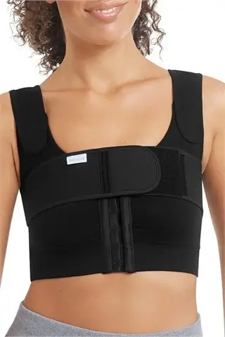Sina Seamless Post-Surgical Bra Black. Photo of a woman modeling the bra.